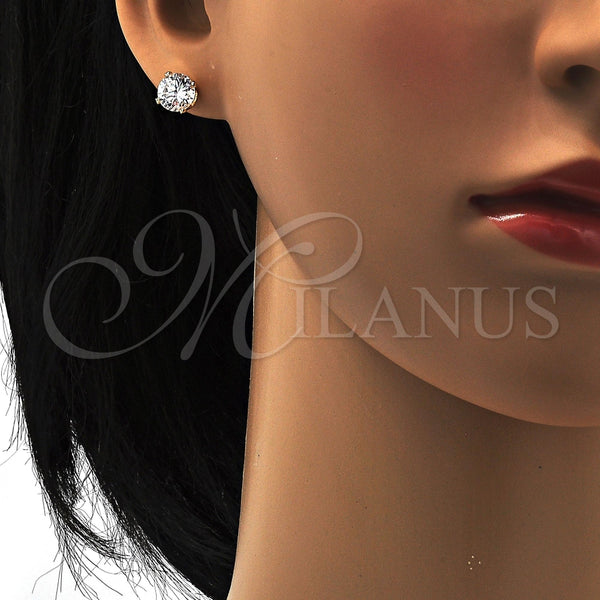 Oro Laminado Stud Earring, Gold Filled Style with White Cubic Zirconia, Polished, Golden Finish, 5.128.020