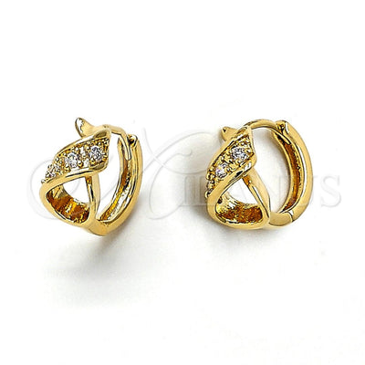 Oro Laminado Huggie Hoop, Gold Filled Style Infinite Design, with White Cubic Zirconia, Polished, Golden for wholesale, main product view