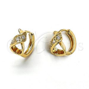 Oro Laminado Huggie Hoop, Gold Filled Style Infinite Design, with White Cubic Zirconia, Polished, Golden Finish, 5.130.033