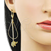 Oro Laminado Long Earring, Gold Filled Style Elephant Design, with White Crystal, Polished, Golden Finish, 5.063.001