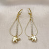 Oro Laminado Long Earring, Gold Filled Style Elephant Design, with White Crystal, Polished, Golden Finish, 5.063.001