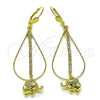 Oro Laminado Long Earring, Gold Filled Style Elephant Design, with White Crystal, Polished, Golden Finish, 5.063.001
