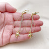 Oro Laminado Long Earring, Gold Filled Style Dolphin and Teardrop Design, with White Cubic Zirconia, Polished, Golden Finish, 5.063.002