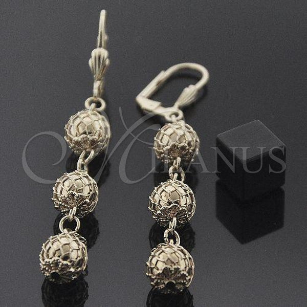 Oro Laminado Long Earring, Gold Filled Style Ball Design, Polished, Golden Finish, 5.065.002