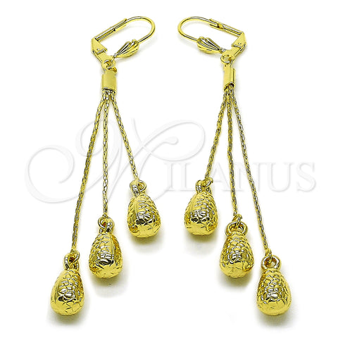 Oro Laminado Long Earring, Gold Filled Style Teardrop Design, Polished, Golden Finish, 5.066.002