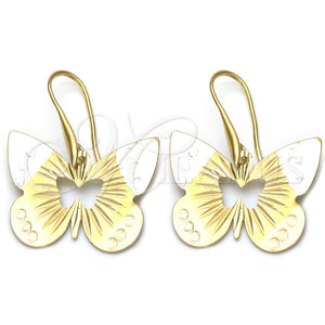 Oro Laminado Dangle Earring, Gold Filled Style Butterfly Design, Diamond Cutting Finish, Tricolor, 5.067.006
