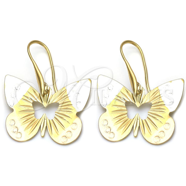 Oro Laminado Dangle Earring, Gold Filled Style Butterfly Design, Diamond Cutting Finish, Tricolor, 5.067.006
