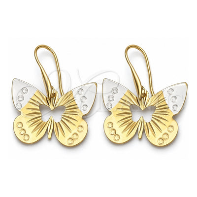 Oro Laminado Dangle Earring, Gold Filled Style Butterfly Design, Diamond Cutting Finish, Tricolor, 5.067.006