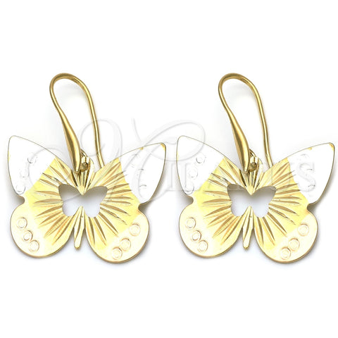 Oro Laminado Dangle Earring, Gold Filled Style Butterfly Design, Diamond Cutting Finish, Tricolor, 5.067.006
