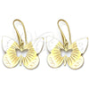 Oro Laminado Dangle Earring, Gold Filled Style Butterfly Design, Diamond Cutting Finish, Tricolor, 5.067.006