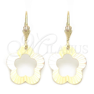 Oro Laminado Dangle Earring, Gold Filled Style Flower Design, Polished, Tricolor, 5.070.014