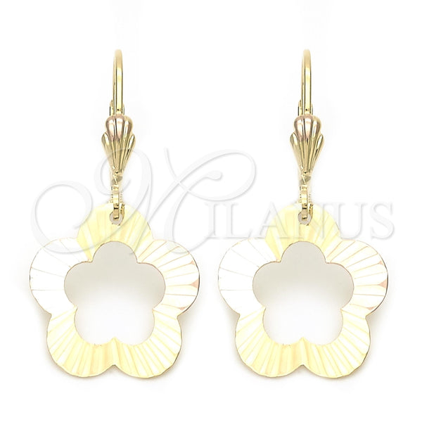 Oro Laminado Dangle Earring, Gold Filled Style Flower Design, Polished, Tricolor, 5.070.014