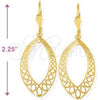 Oro Laminado Long Earring, Gold Filled Style Filigree and Teardrop Design, Diamond Cutting Finish, Golden Finish, 5.074.006