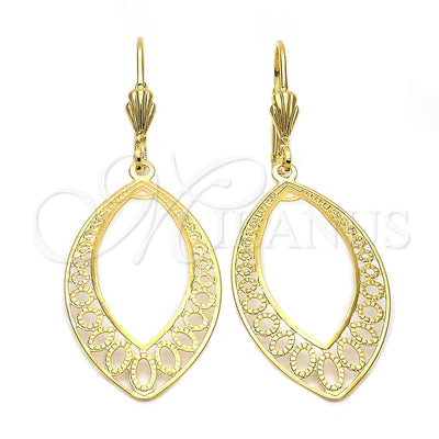 Oro Laminado Long Earring, Gold Filled Style Filigree and Teardrop Design, Diamond Cutting Finish, Golden for wholesale, main product view