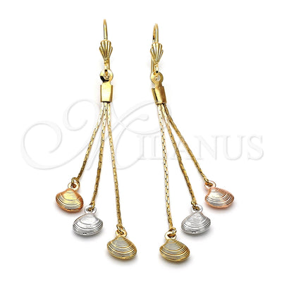 Oro Laminado Long Earring, Gold Filled Style Shell Design, Diamond Cutting Finish, Tricolor, 5.076.002 for wholesale, main product view