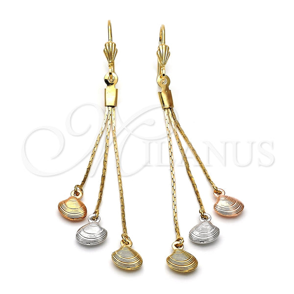 Oro Laminado Long Earring, Gold Filled Style Shell Design, Diamond Cutting Finish, Tricolor, 5.076.002