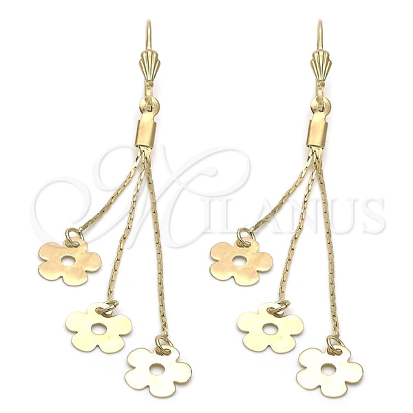Oro Laminado Long Earring, Gold Filled Style Flower Design, Polished, Golden Finish, 5.077.005