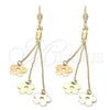 Oro Laminado Long Earring, Gold Filled Style Flower Design, Polished, Golden Finish, 5.077.005