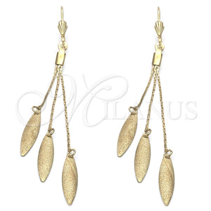 Oro Laminado Long Earring, Gold Filled Style Leaf Design, Polished, Golden Finish, 5.078.011