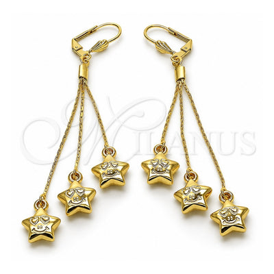 Oro Laminado Long Earring, Gold Filled Style Star Design, Polished, Golden Finish, 5.079.001