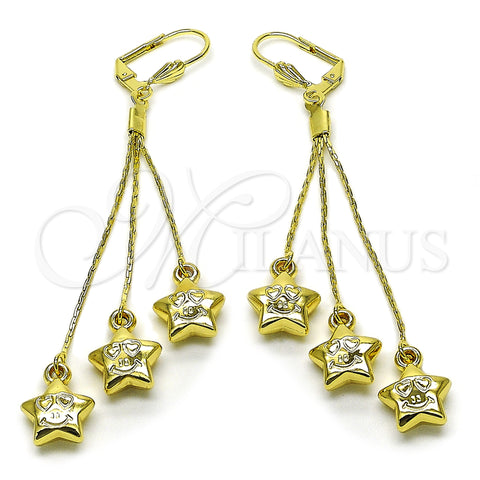 Oro Laminado Long Earring, Gold Filled Style Star Design, Polished, Golden Finish, 5.079.001