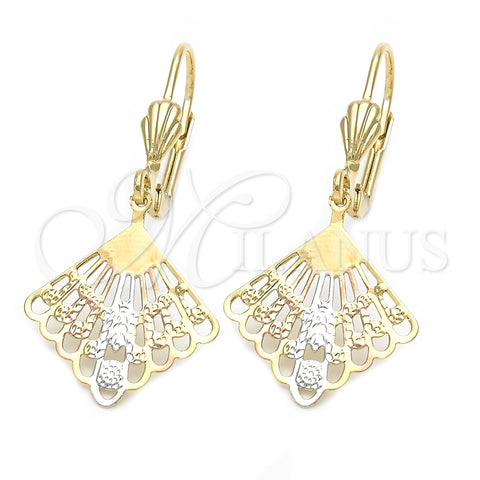 Oro Laminado Dangle Earring, Gold Filled Style Polished, Tricolor, 5.079.009