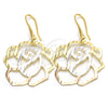 Oro Laminado Dangle Earring, Gold Filled Style Flower Design, Polished, Tricolor, 5.079.011