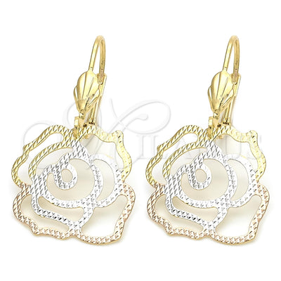 Oro Laminado Dangle Earring, Gold Filled Style Flower Design, Polished, Tricolor, 5.079.012 for wholesale, main product view