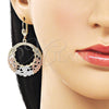 Oro Laminado Dangle Earring, Gold Filled Style Flower Design, Polished, Tricolor, 5.080.006