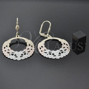 Oro Laminado Dangle Earring, Gold Filled Style Flower Design, Polished, Tricolor, 5.080.006