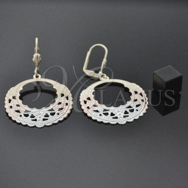 Oro Laminado Dangle Earring, Gold Filled Style Flower Design, Polished, Tricolor, 5.080.006
