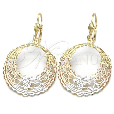 Oro Laminado Dangle Earring, Gold Filled Style Flower Design, Polished, Tricolor, 5.080.006 for wholesale, main product view