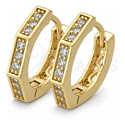 Oro Laminado Huggie Hoop, Gold Filled Style with White Micro Pave, Polished, Golden Finish, 5.130.032.1