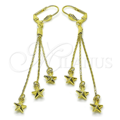 Oro Laminado Long Earring, Gold Filled Style Star Design, Polished, Golden Finish, 5.082.001 for wholesale, main product view
