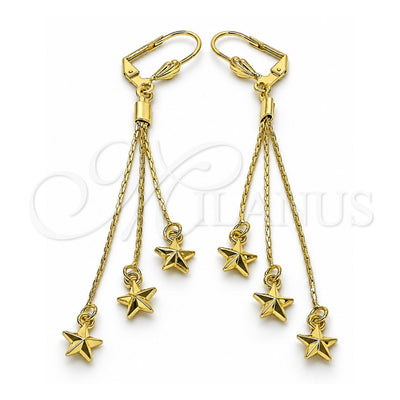 Oro Laminado Long Earring, Gold Filled Style Star Design, Polished, Golden Finish, 5.082.001