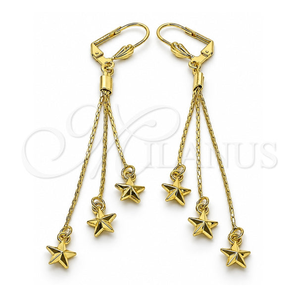 Oro Laminado Long Earring, Gold Filled Style Star Design, Polished, Golden Finish, 5.082.001