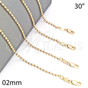 Oro Laminado Basic Necklace, Gold Filled Style Ball Design, Polished, Golden Finish, 04.65.0152.30 (02 MM Thickness, 30 Inches Length)