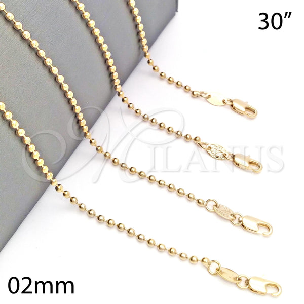 Oro Laminado Basic Necklace, Gold Filled Style Ball Design, Polished, Golden Finish, 04.65.0152.30 (02 MM Thickness, 30 Inches Length)