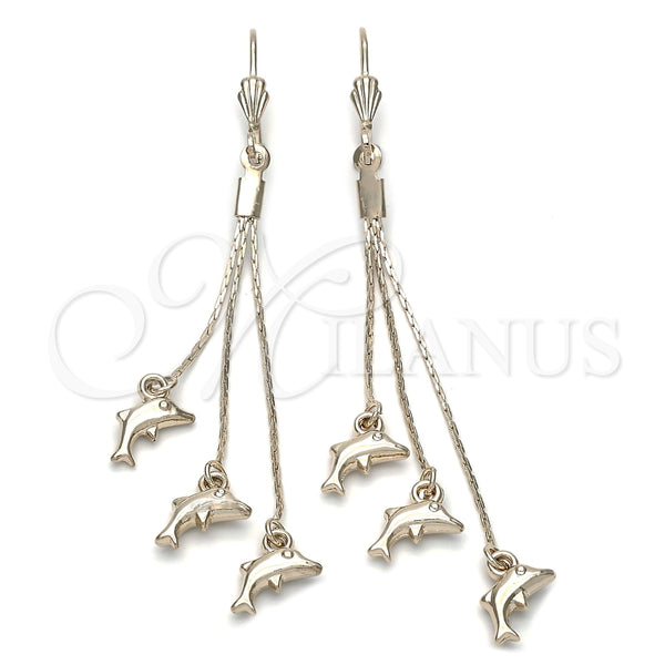 Oro Laminado Long Earring, Gold Filled Style Dolphin Design, Polished, Golden Finish, 5.084.004