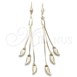 Oro Laminado Long Earring, Gold Filled Style Leaf Design, Polished, Golden Finish, 5.084.012