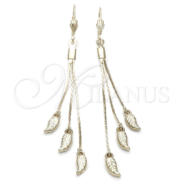 Oro Laminado Long Earring, Gold Filled Style Leaf Design, Polished, Golden Finish, 5.084.012