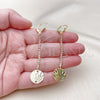 Oro Laminado Long Earring, Gold Filled Style with White Crystal, Diamond Cutting Finish, Golden Finish, 5.085.001