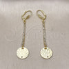 Oro Laminado Long Earring, Gold Filled Style with White Crystal, Diamond Cutting Finish, Golden Finish, 5.085.001