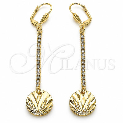 Oro Laminado Long Earring, Gold Filled Style with White Crystal, Diamond Cutting Finish, Golden Finish, 5.085.001
