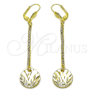Oro Laminado Long Earring, Gold Filled Style with White Crystal, Diamond Cutting Finish, Golden Finish, 5.085.001