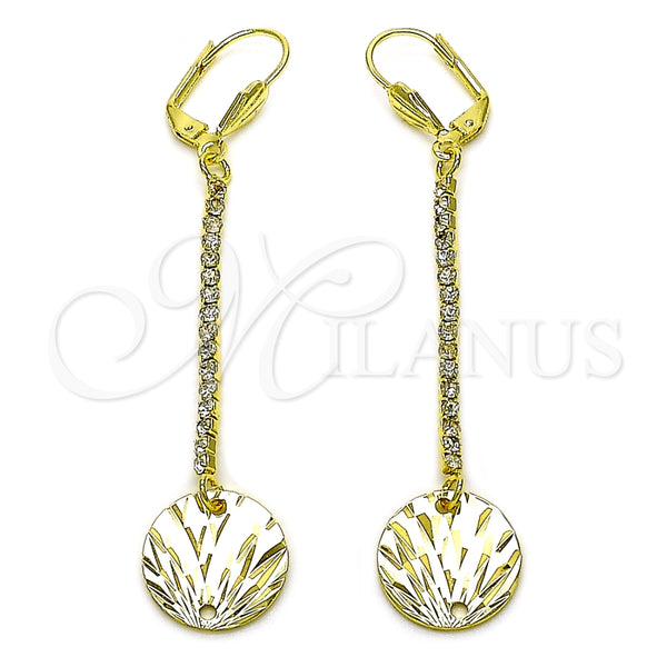 Oro Laminado Long Earring, Gold Filled Style with White Crystal, Diamond Cutting Finish, Golden Finish, 5.085.001