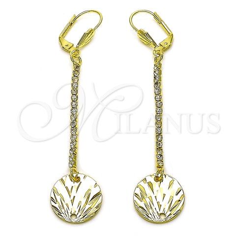 Oro Laminado Long Earring, Gold Filled Style with White Crystal, Diamond Cutting Finish, Golden Finish, 5.085.001