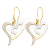 Oro Laminado Dangle Earring, Gold Filled Style Heart Design, Polished, Tricolor, 5.085.011