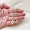 Oro Laminado Long Earring, Gold Filled Style Flower Design, with White Crystal, Polished, Golden Finish, 5.086.010