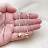 Oro Laminado Long Earring, Gold Filled Style Heart Design, with White Crystal, Polished, Golden Finish, 5.088.013